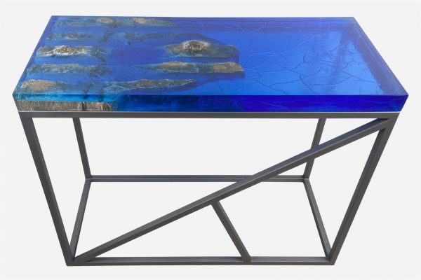 Mesa consola alta resina azul costera marmol en bruto